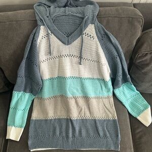 Striped Knit Women's Sweater - Gray, Cream, Mint